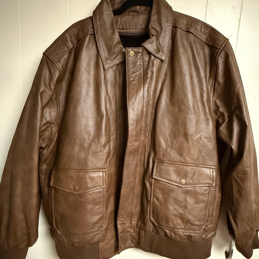 Men's Classic Brown Leather Bomber Jacket